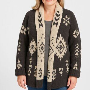Knox Rose Sherpa Aztec Cardigan Sweater Jacket Beige Black XL Cozy